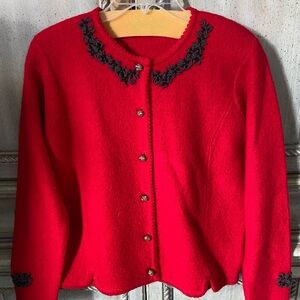 Elegant Red Women's Sweater with Black Embroidery